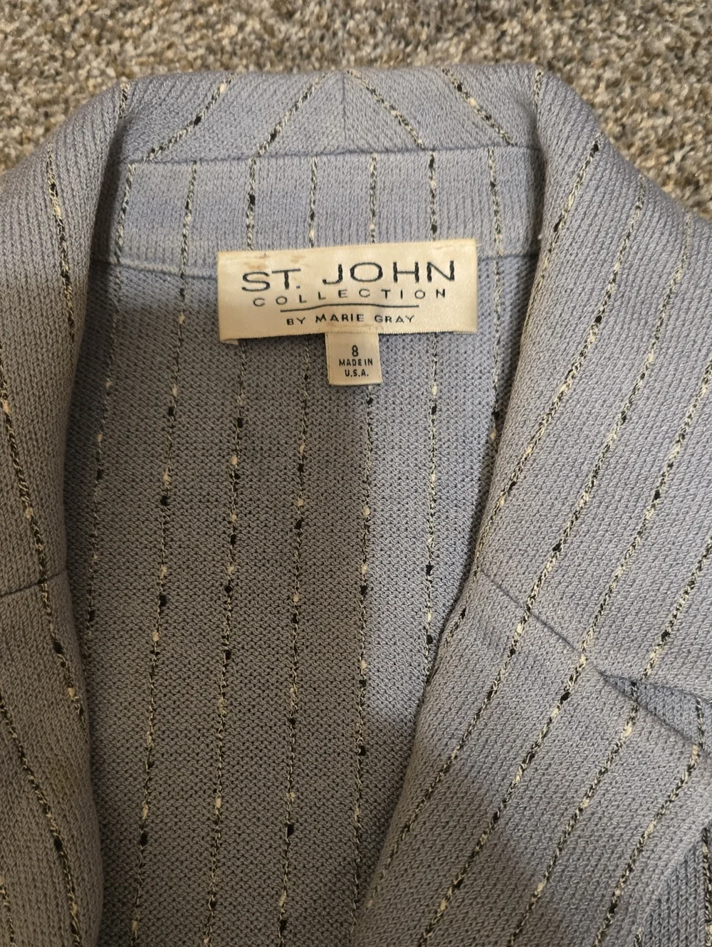 St. John Powder Blue Knit Blazer with Subtle Pinstripes set